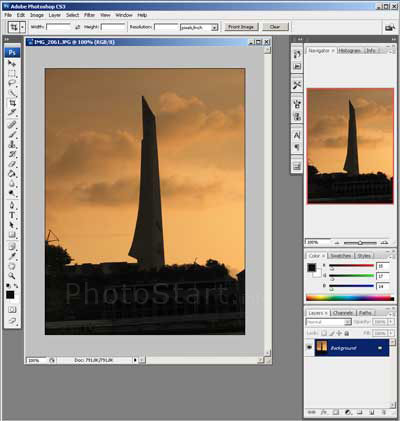 Фотография после изменения размеров в интерфейсе программы PhotoShop CS3